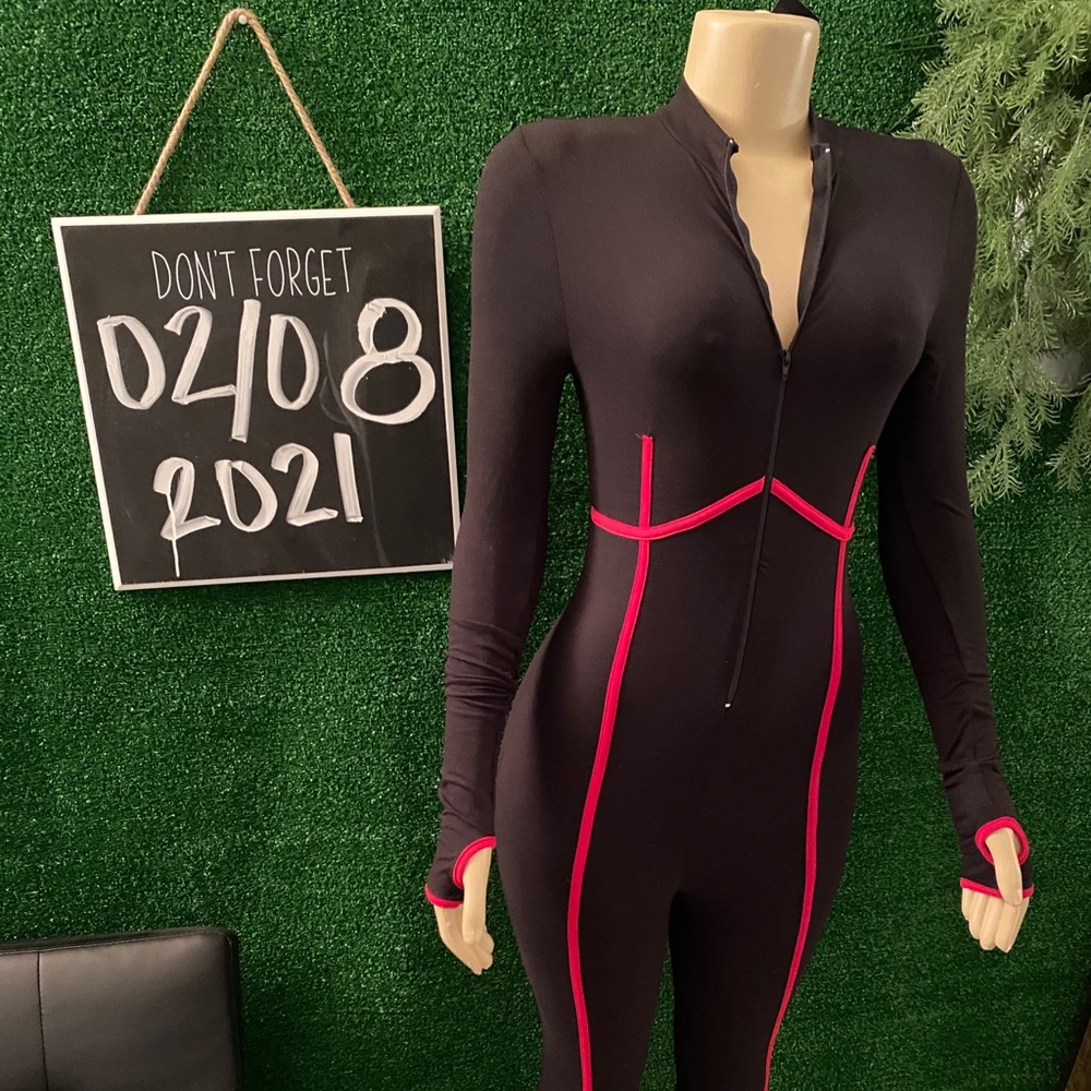 Posh By V: Black & Red Zip Jumpsuit S